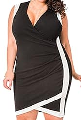 Plus Size Polyester/Spandex Sleeveless Checkered Print Spring Summer Winter Wrap Club Dress 