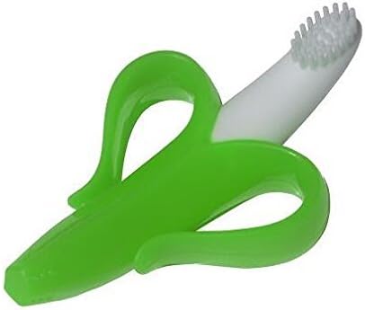 Teething Toys. Green Banana teether, Best teether, 100% non-toxic highest quality silicone. Training Toothbrush, Safe flexible material. Premium quality teether. (Green)