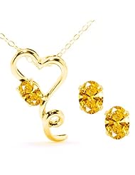 Carlo Bianca Golden Yellow 14K Yellow Gold Pendant Earrings Set Made With Swarovski Zirconia