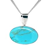 Sterling Silver Large Turquoise Inlay Oval Pendant, 18