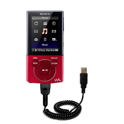 Coiled USB Cable for the Sony NWZ-E344 with Power Hot Sync and Charge capabilities - uses Gomadic TipExchange Technology