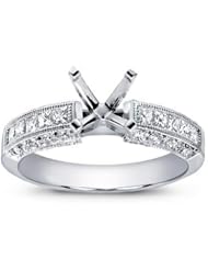 1.25 ct Ladies Round & Princess Cut Diamond Semi Mount Ring in 14 kt White Gold