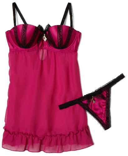 Baby Phat Women's Sexy Molded Cup Babydoll Thong Set