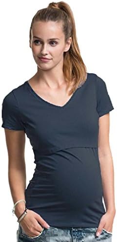 Boob V Neck Short Sleeve Maternity Nursing Top - Storm Blue - Small