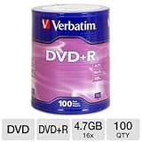 Verbatim 16X DVD+R, 100 pack, Verbatim logo on top
