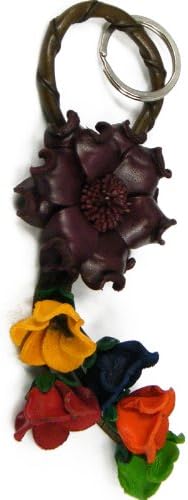 JJeShopping Camellia Flower Women's Leather Keychain, Maroon