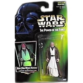 Star Wars Power of the Force Ben Obi-wan Kenobi Hologram Green Card Action Figure with Light Saber and Removable Cloak By Kenner