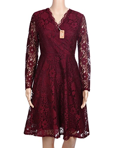 ナナコレクション Nana_Collection 秋 春 ワンピース ひざ丈 レース vネック aライン パーティー ドレス 結婚式 二次会 大人 お呼ばれ 長袖 レディース エレガント