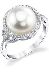 11mm White Freshwater Cultured Pearl & Crystal White Button Ring