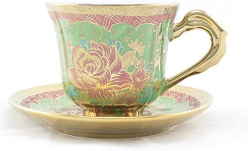 Ambilight Porcelain 6-ounce Coffee Cup and Saucer Cyan Blue Chintz with Gold Trim,set of 1,Cyan Blue,E4(1),outstanding decorative cups