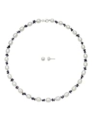 White Freshwater Pearl and Violet Iolite Necklace and Stud Earring Set, Free Shipping and Gift Box