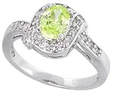 Sterling Silver Vintage Style Engagement Ring, w/ a 7 x 5 mm (.75 ct) Oval Cut Light Peridot-colored CZ Stone, 7/16 (11mm) wide