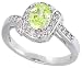 Sterling Silver Vintage Style Engagement ring, w/ a 7 x 5 mm (.75 ct) Oval Cut Light Peridot-colored CZ Stone, 7/16