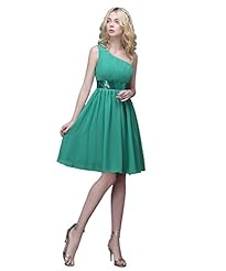 Short Chiffon One Shoulder Ruched Empire   Waistline Bridesmaid Dress/Wedding Party Dress 