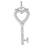 Sterling Silver White Diamond Heart Key Pendant (1/10 cttw; I-J color), 16 chain