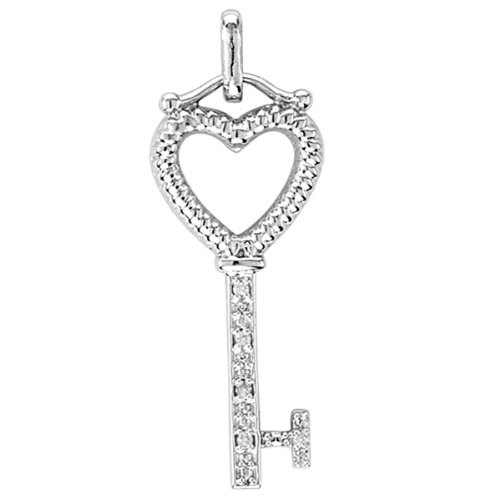Sterling Silver White Diamond Heart Key Pendant (0.10 cttw I-J color, I2-I3 clarity) 16 chain