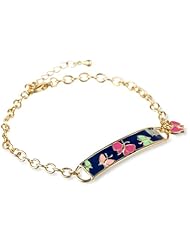 Little Miss Twin Stars Girls 14K Gold Plated Multi-Color Butterflies On Blue Moms Identification Bracelet, 7"