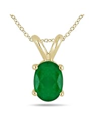 All-Natural Genuine 8x6 mm, Oval Emerald pendant set in 14k Yellow gold