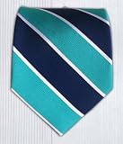 100% Silk Woven Navy and Teal Striped Tie