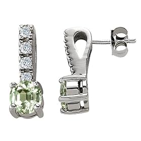 2.25 cttw 14K White Gold Plated 925 Sterling Silver Genuine Green Amethyst Earrings - Gold Plated Silver