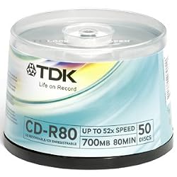 CD-r Bulk 80 Min 52X White Inkjet Hub Spindle