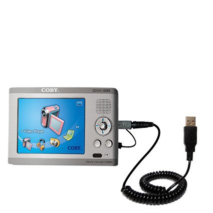 Coiled USB Cable for the Coby PMP-3522 with Power Hot Sync and Charge capabilities - uses Gomadic TipExchange Technology