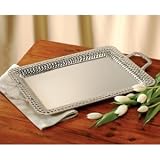 SILVER PLATED HAMMERED DESIGN RECTANGULAR TRAY WITH HANDLES
