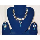 Turquoise Gemstones Cubic Zircon Pendant Bollywood Designer Jewelry Set