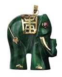 Jade Elephant Pendant with Garnet Eye and 14k