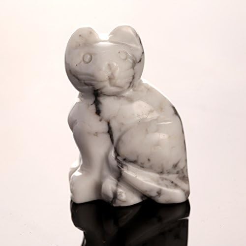 White Howlite 2.0inch Cat Statue Feng Shui Crafts Natural Stone Carved Figurine Chakra Carving Stones Healing Reiki Free Pouch