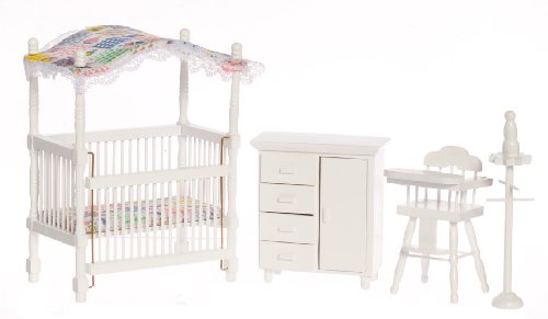 Childrens Toyshop  Toys : White & Pink Nursery Set/4 Miniature Dollhouse Furniture 1" Scale