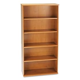 BUSH INDUSTRIES Series c open five-shelf double bookcase, 35-5 8 wide, natural cherry... by Bush