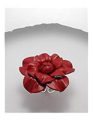 Red Flower Leather Ring In White Base