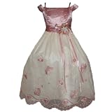 Girls 2 - 12 Dusty Rose Satin Special Occasion Formal Dress with Ivory plus Embroidery