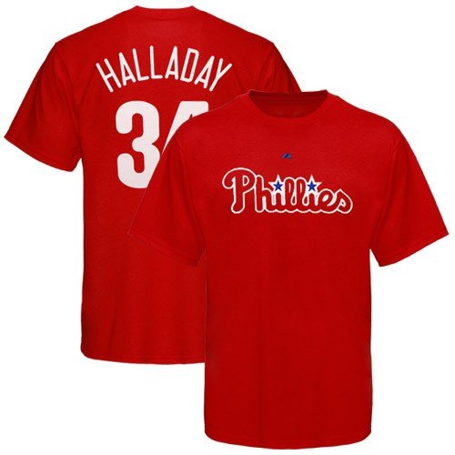 MLB Roy Halladay Philadelphia Phillies Adult Short Sleeve Basic Tee (Athletic Red, Medium)