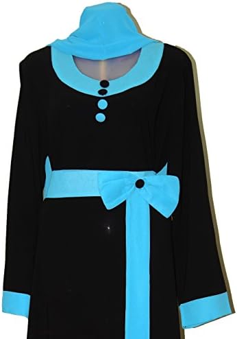 Dubai Abaya Women's Dress Royal Black in Turquoise Trim Plus Scarf