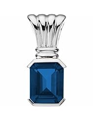 14K White Gold Emerald Cut Chatham Created Sapphire Pendant -- LIFETIME WARRANTY