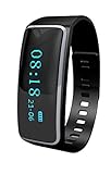 Milestone Altitude Aktivitäts- und Schlaf-Tracker Bluetooth Wireless Spritzwasserabweisend Kompatibel mit iPhone 5/5S/5C/6/6 Plus/6S/6S Plus, Samsung Galaxy S2/S3/S4/S5/S6/S6 Edge/S6 Edge+, Note 2/3, HTC One/One X - Schwarz