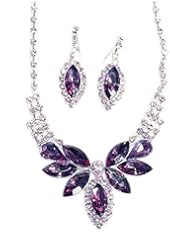 Eggplant Purple Butterfly Crystal & Crystal Rhinestone Necklace/Earring Set - Purple Bridesmaid Jewelry