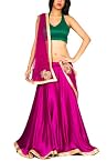 Plum Satin Lehenga with Green Raw Silk