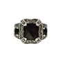 Sterling Silver Checkerboard Cut Onyx and Marcasite Ladies Ring, Size 7
