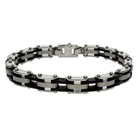 Eve's Addiction Mens Stainless Steel & Rubber Gatelink Bracelet