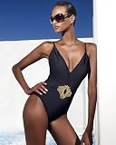 Spiegel One-Piece Embellished Plunge-Neck Maillot Control Swimsuit by Shape fx