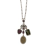 1928 Burnish Copper-tone Etched Purple/Green Crystal Enameled 30 Inch Necklace
