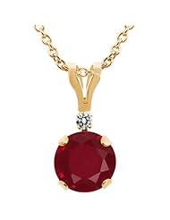 1.07 Ct Round Red Ruby White Diamond 14K Yellow Gold Pendant