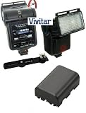 Vivitar SF4000 Swivel, Bounce & Zoom Slave Flash With Flash Bracket & Extended Life Replacement NP-FM55H Battery For Sony MVC-CD500 CD350 F828 F717 + SSE Micro Fiber Cleaning Cloth