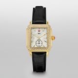MICHELE Deco 16 Diamond Gold Black Alligator Watch