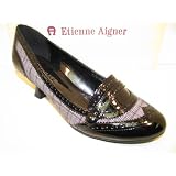 Ladies Etienne Aigner Oxford Pump, Karl - Black Patent Plaid Fabric by Etienne Aigner