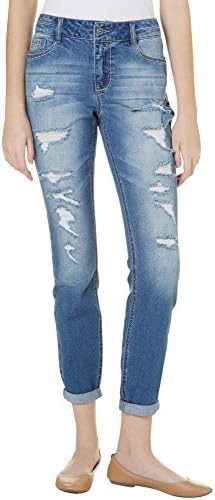 Blue Spice Juniors High Waist Rollup Hem Jeans 5 Medium wash blue