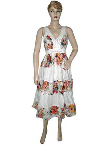 Womens Boho Dress Designer White orange Floral Printed Lace Strap Sundress